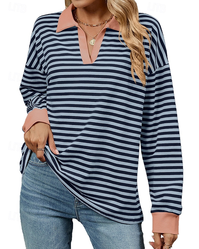Mujer Sudadera tipo jersey Tops casuales Manga Larga Camiseta Ropa Deportiva Escote en Pico Protección Solar Resistente al Viento Al Aire Libre Ropa de deporte Ropa de Deporte Rayas Rosa oscuro Negro 2025 - $23.99 –P7