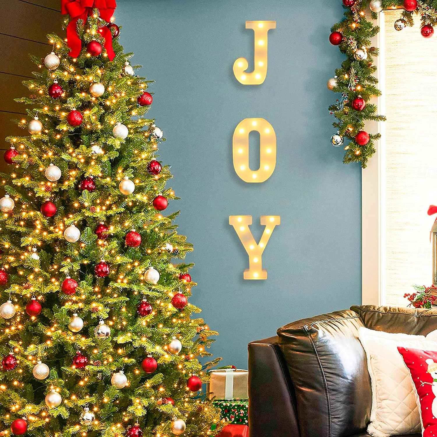 Christmas Decorations Indoor Home Decor - 3 LED 8.5 Inches Marquee Light Up Joy Letters Lights Sign Battery Operated Christmas Signs for Mantel Home Bar Party Bedroom Wall Fireplace Xmas Decor 2025 - CAD $16.99 –P10