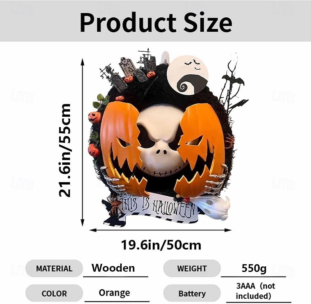 2025年 ハロウィーンの悪夢のようなカボチャのリース、恐ろしいカボチャのコウモリと墓地のガーランドの装飾、屋内、屋外、壁、クローゼット、フェンス、窓、農家用  コレクション – $49.99 –P9
