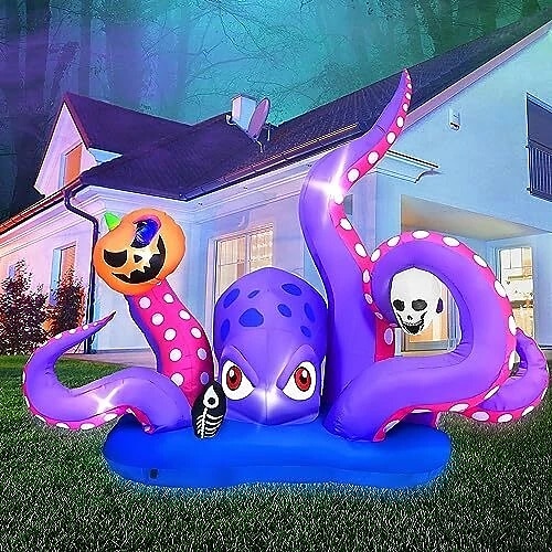 gonfiabile gigante a forma di polpo di Halloween con zucca e teschio, decorazione per esterni a LED del 2025 a $155.99 –P3