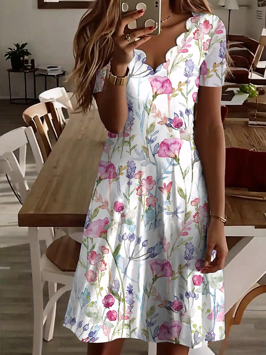 Damskie Sukienka mini Sukienka t-shirtowa Sukienka letnia Letnie sukienki Codzienny Codzienny Regularny Kwiaty Graficzny Krótki rękaw W serek Biały Jasnozielony Niebieski Zielony Lato Wiosna 2025 - $35.99 –P4