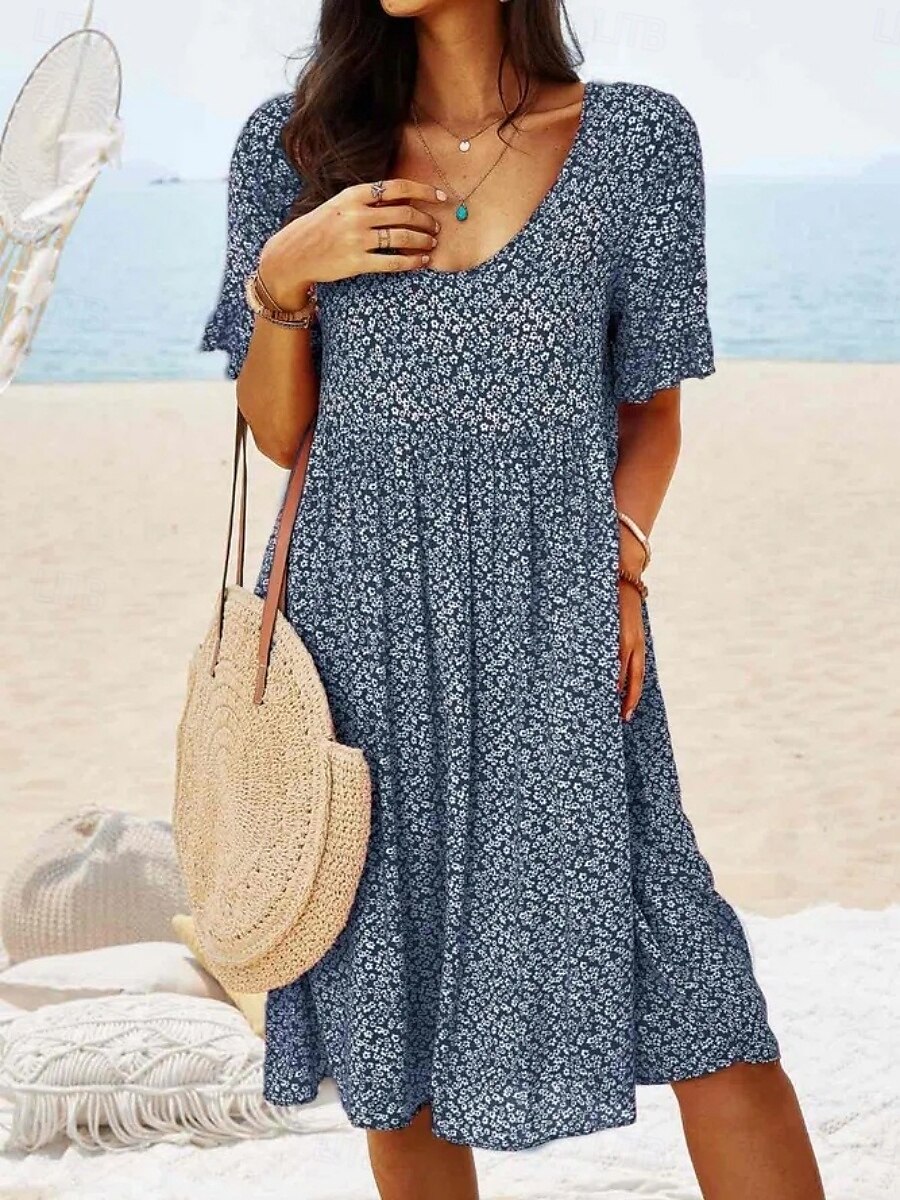 Femmes Mini Robe Robe ajustée et évasée Occasionnel Extérieur Sortir Coupe régulière Fleuri Manche Courte Col Rond Bleu Ciel Jaune Rouge Bleu de minuit Été Printemps de 2025 ? $23.99 –P8