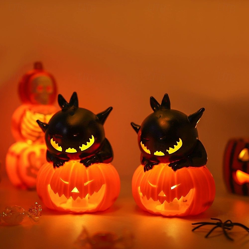 2 stk. halloween gresskarlykt hjemdekorasjon rekvisitter elektronisk stearinlys spøkelsesfestival festartikler bar hjemsøkt husdekorasjoner nattlys svart katt hodeskalle øyeeplelys 2025 - $11.49 –P1