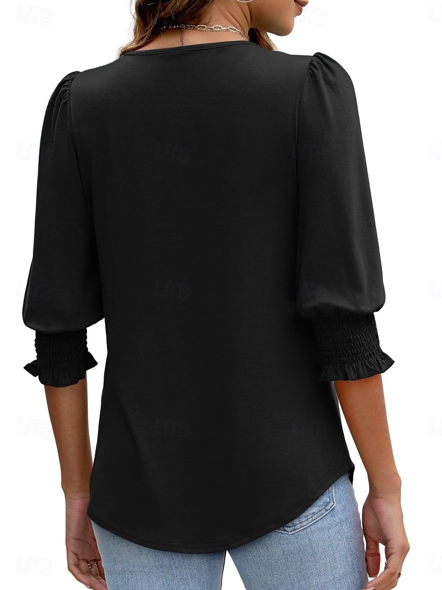 Femmes Chemisier Couleur Unie Élégant Occasionnel Manche 3/4 Col ras du cou Hauts Réguliers Quotidien Noir Blanche Rouge Bleu Été Printemps Automne de 2025 ? $19.99 –P6