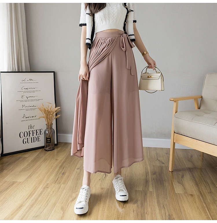 Per donna Gamba larga Chinos Casual Lunghezza intera Naturale Semplice Gamba larga Coulisse Comodo Traspirabilità Casual Quotidiano Nero Rosa Blu Primavera Autunno Vestibilità comoda del 2025 a $22.99 –P8