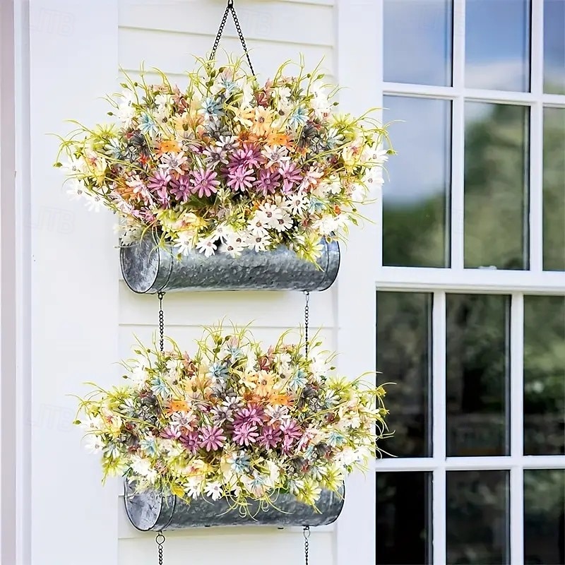 6 bouquet di margherite selvatiche artificiali, fiori di campo artificiali resistenti ai raggi UV per esterni, piante verdi all'ingrosso per decorazioni da vaso, decorazioni primaverili per la casa del 2025 a $23.99 –P7