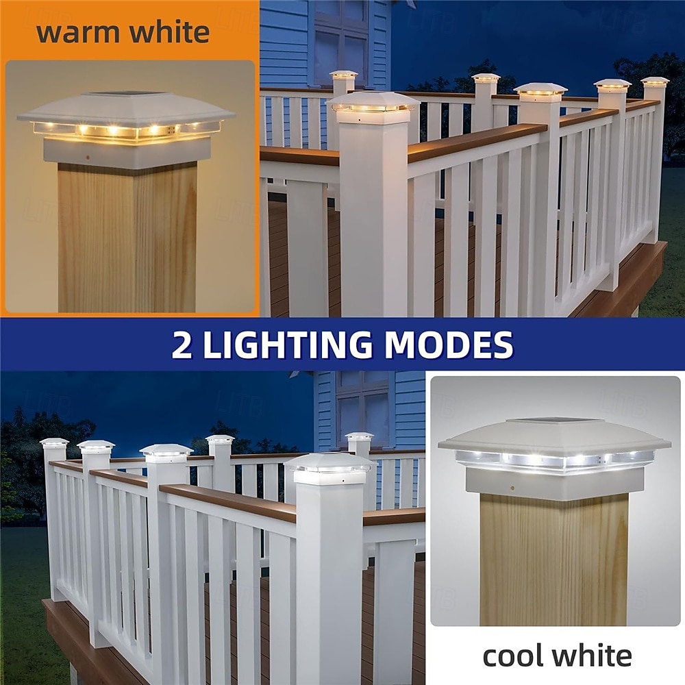 Solar Column Headlights With Warm And White Light Integrated 4x4 Column Lights Outdoor Waterproof Garden Terrace Fence Deck Decorative Fence  1PC 2025 - $29.99 –P6