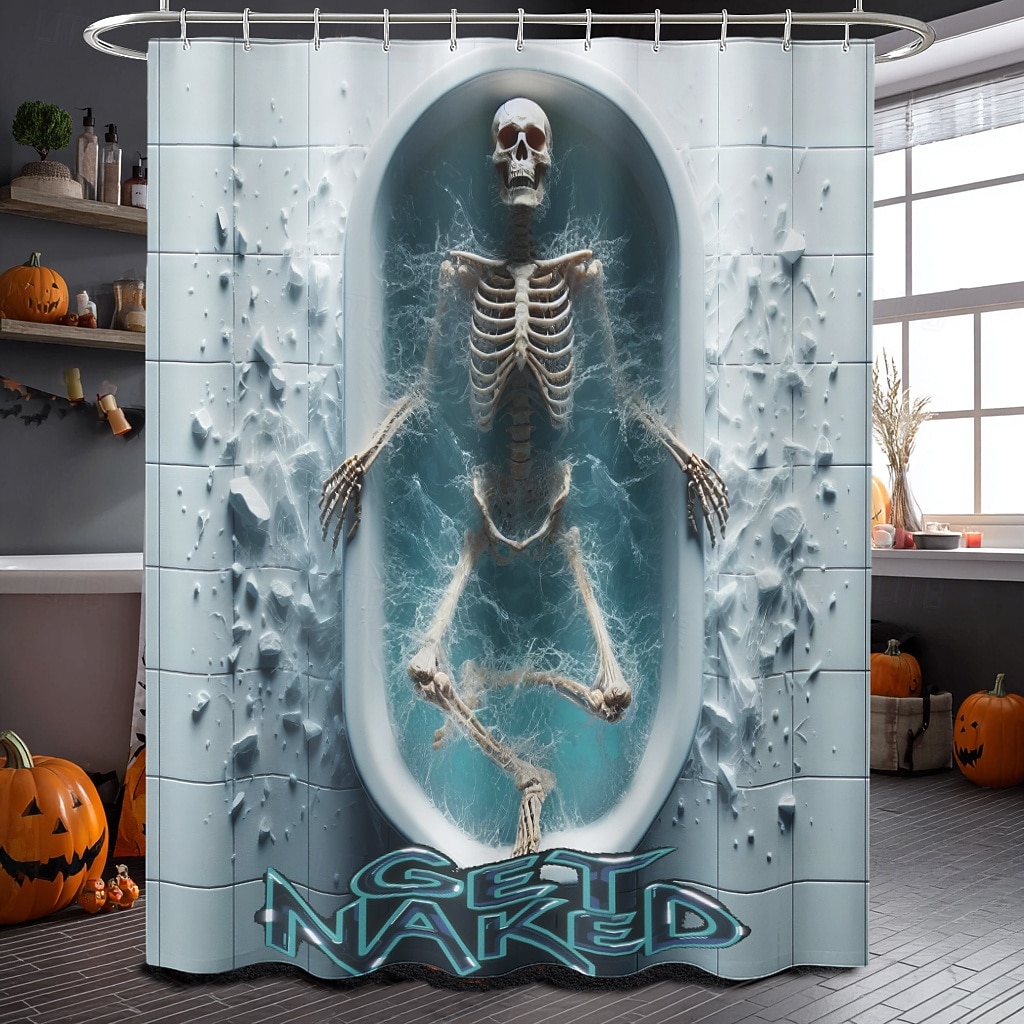 Halloweenský sprchový závěs s háčky, polyesterový, pratelný, voděodolný, vzorovaný, koupelnová vana, dekorace 2025 - $21.99 –P1