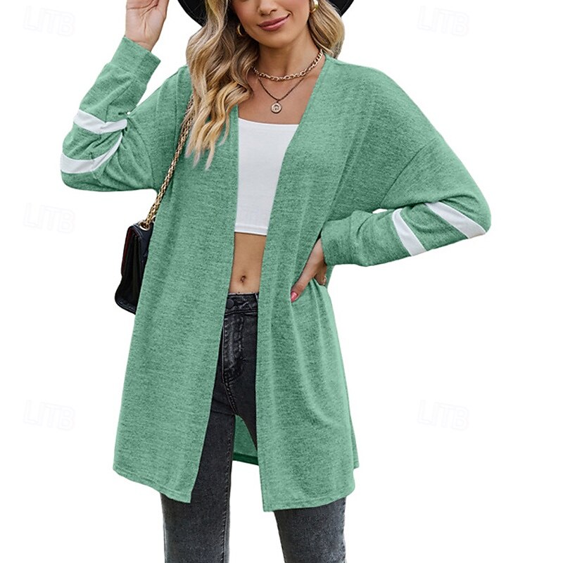 Pentru femei Pulover Bluza Modă Șic Stradă Zilnic Bloc Culoare Striat Deschis frontal Tricotat Manșon Lung Topuri lungi Tricotat Concediu Ieșire Sfârșit de săptămână Negru Roz Îmbujorat Toamnă Iarnă 2025 - $22.99 –P11