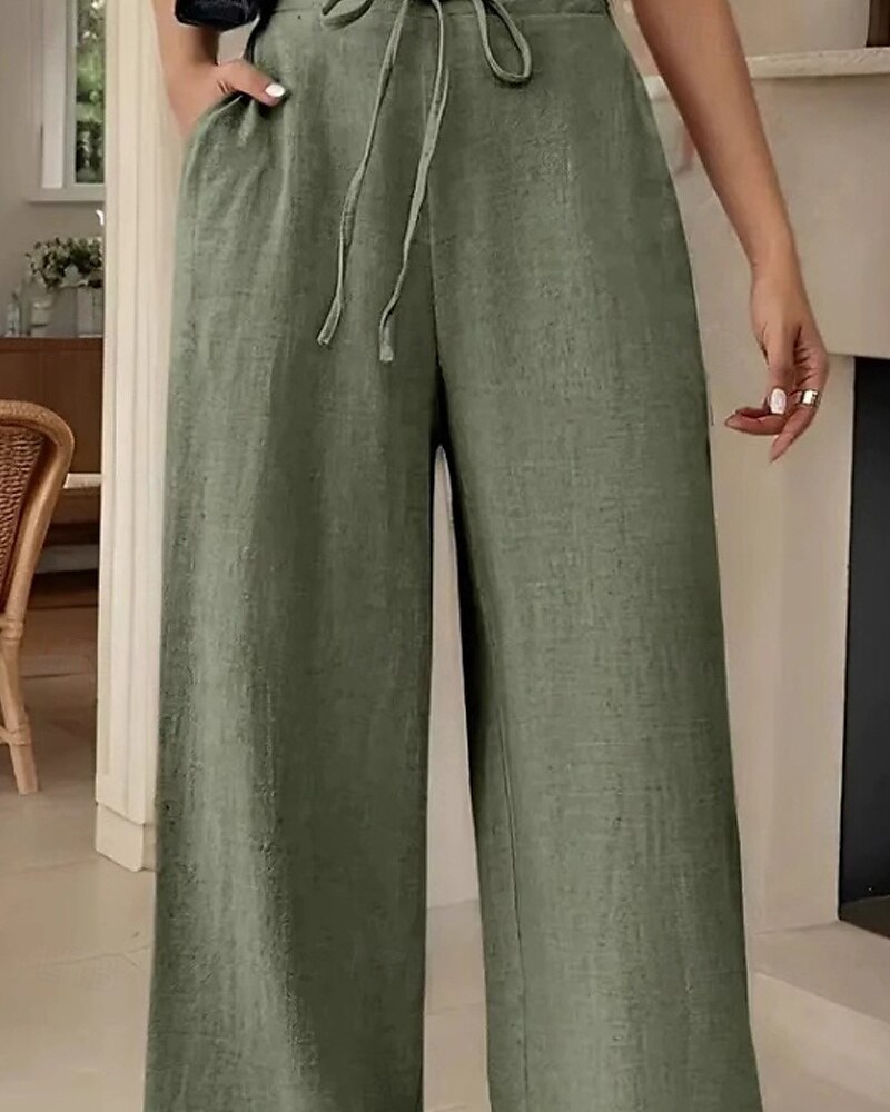 Femmes Jambe large Slacks Streetwear Occasionnel Longueur complète Naturel Uni Avec Poches Conception à cordon élastique Confortable Rue Tenue quotidienne Week-end Noir Rose Vert Véronèse Bleu Automne de 2025 ? $17.99 –P14