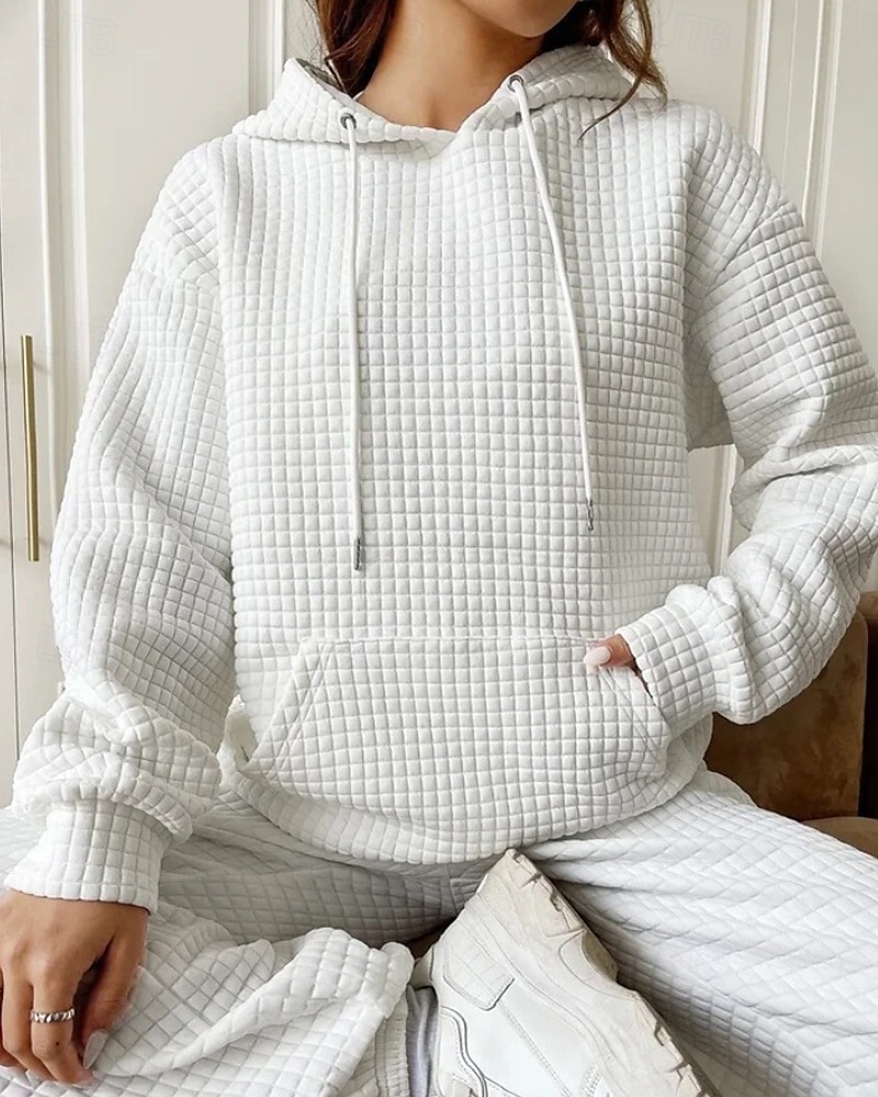 Dame Pullover hettegenser-genser عادي Gatemote Fritid Langermet Med hette Vanlige topper Ferie Ut på byen Lomme Svart Hvit Grå Høst Vinter 2025 - $23.99 –P8