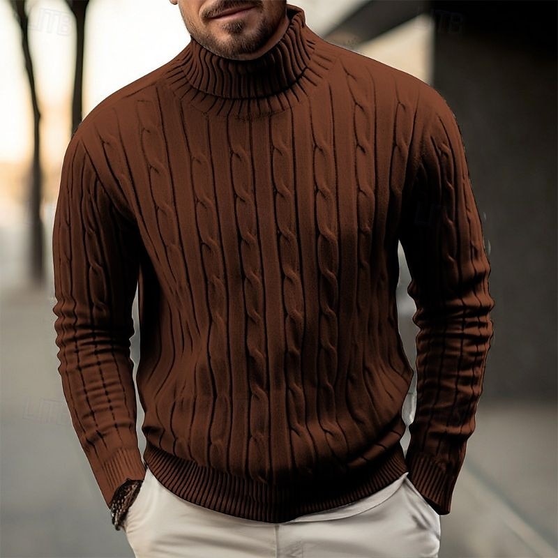 Herr Pullover tröja Stickad tröja Ribbad Kabel Sticka Vanliga toppar Stickat Slät Polokrage Mode Ledigt Semester Dagliga kläder Kläder Höst vinter Kamel Vin M L XL 2025 - $14.99 –P6
