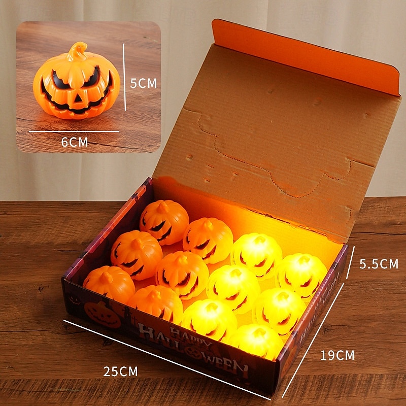 12 candele elettroniche a forma di zucca di Halloween con faccia di ragno, per interni ed esterni, per decorazioni di feste, atmosfere luminose del 2025 a $15.99 –P10