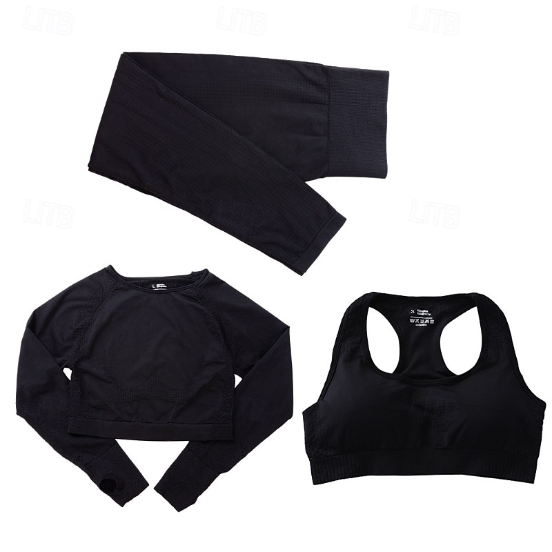 Mulheres Macacão de ioga com franzido Moletom de ioga Trajes de lazer Outono Côr Sólida Conjuntos Cinzento Escuro Preto Treino de Ginástica Cintura Alta Esticar Respirável Manga Longa Esporte Roupas de 2025 por $46.99 –P14