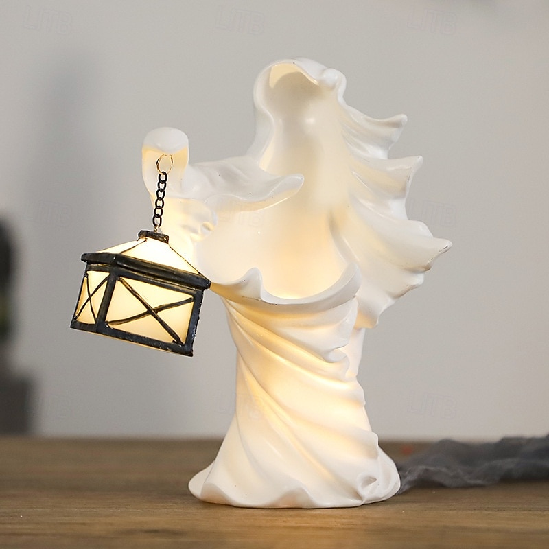 Halloween Ghost Ornament LED Lighted Resin Hellkeeper Black and White Ghost Lantern Decoration for Halloween Party Outdoor Garden Yard Sculpture Spooky Festival Decor 2025 - $19.99 –P3