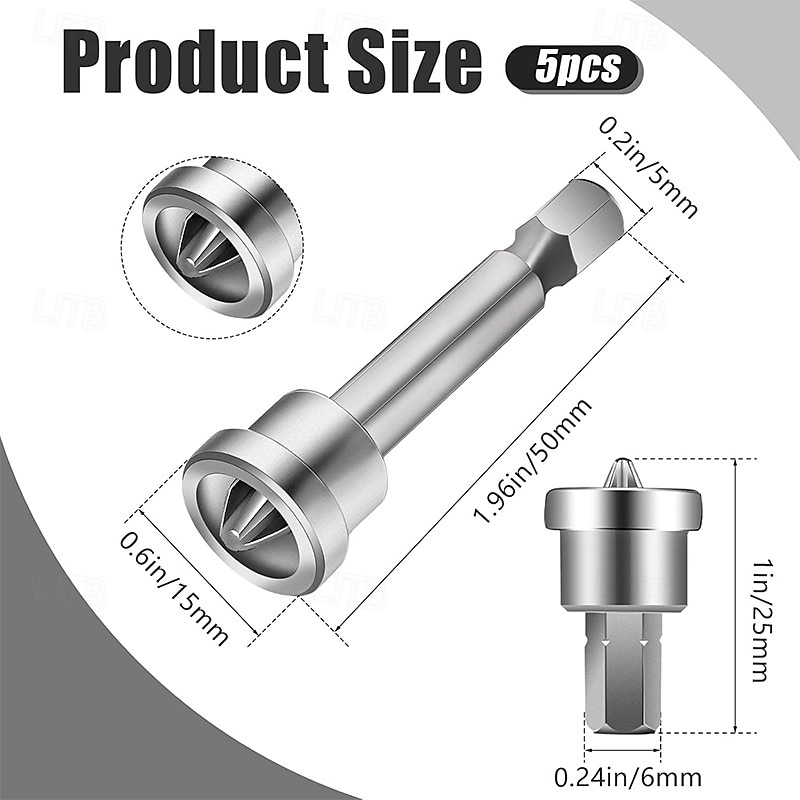 5 Pcs Positioning Screwdriver Bits Set Anti-Slip PH2 Drywall Screw Setter Hex Shank Screwdriver Bits Screw Positioning Bit Batch Head (50mm 25mm) 2025 - $8.99 –P3