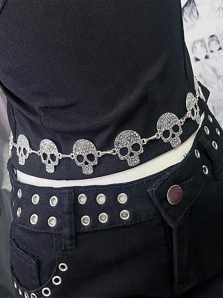 Dámský halloweenský opasek s lebkou – gotický řetízek kolem pasu z legíny na kostýmní večírky, cosplay a večerní zábavu 2025 - $14.99 –P5