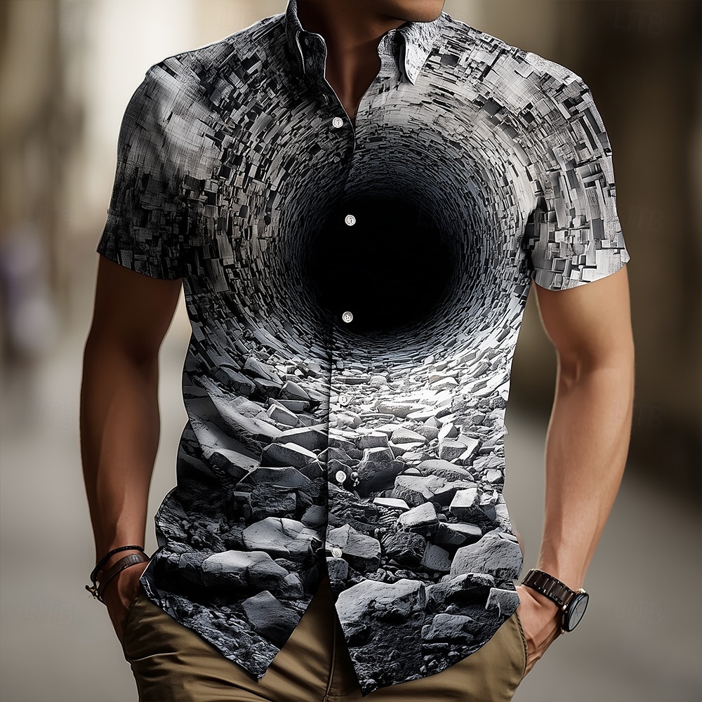 Voor heren 3D Print Rots Tunnel Overhemd Zomer overhemd Overhemd met knopen Korte mouw Mode-casual Buiten Dagelijks Streetwear Zomer Lente Strijkijzer 3D-afdrukken shirts met kraag Zwart 1 Zwart 2025 - $23.99 –P1