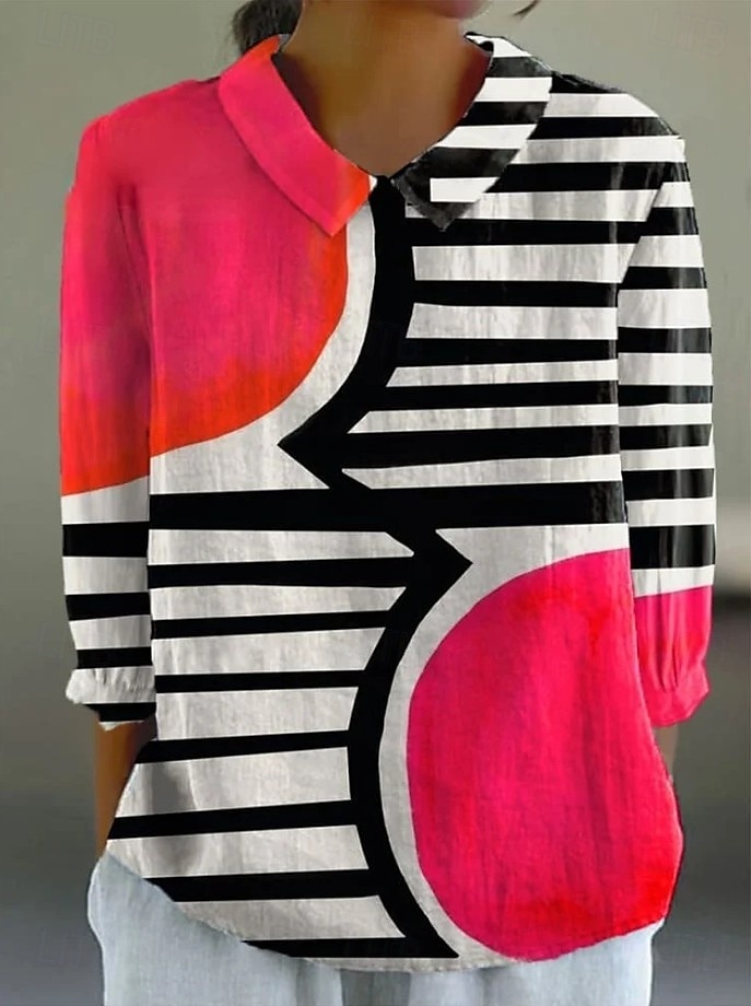 Per donna Camicia Grafico Geometrico Quotidiano Elegante Moderno Manica Lunga Collare Peter Pan Top Regolari Quotidiano Stampato Verde e blu Giallo Marrone chiaro Blu Rosa Estate Primavera Autunno del 2025 a $27.59 –P2