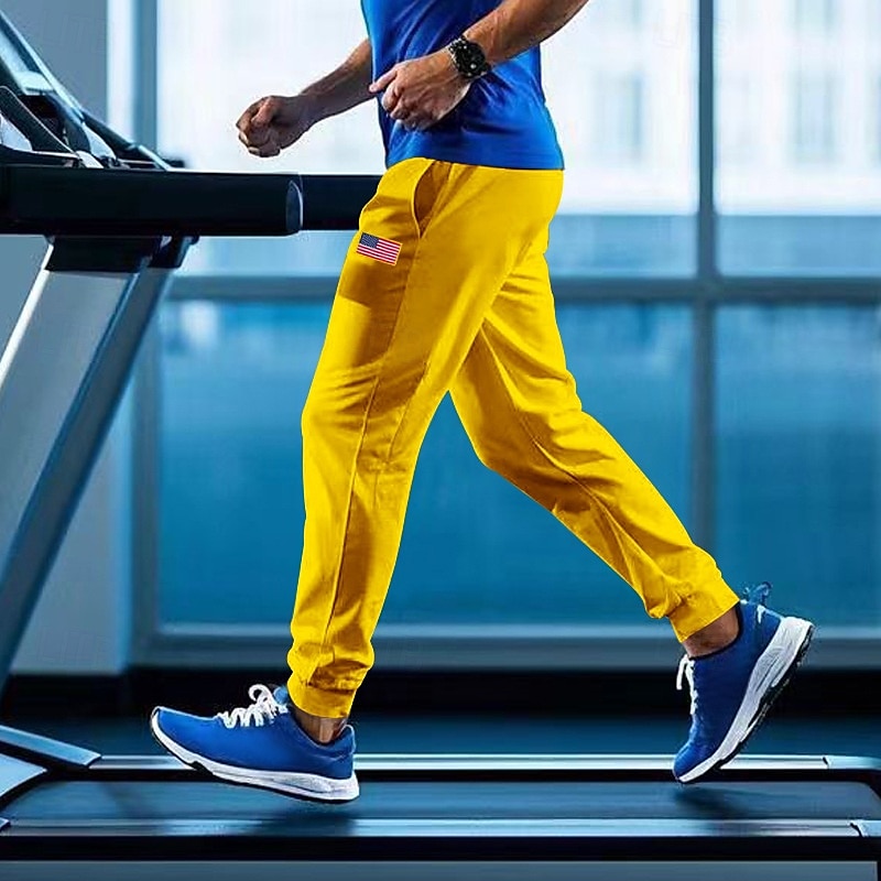 Herr Atletiska byxor Joggingbyxor Joggare Långbyxor Ficka Elastisk midja Snörning Amerikanska flaggan Komfort Utomhussport Dagligen Mode Ledigt Svart Gul Microelastisk 2025 - $18.99 –P3
