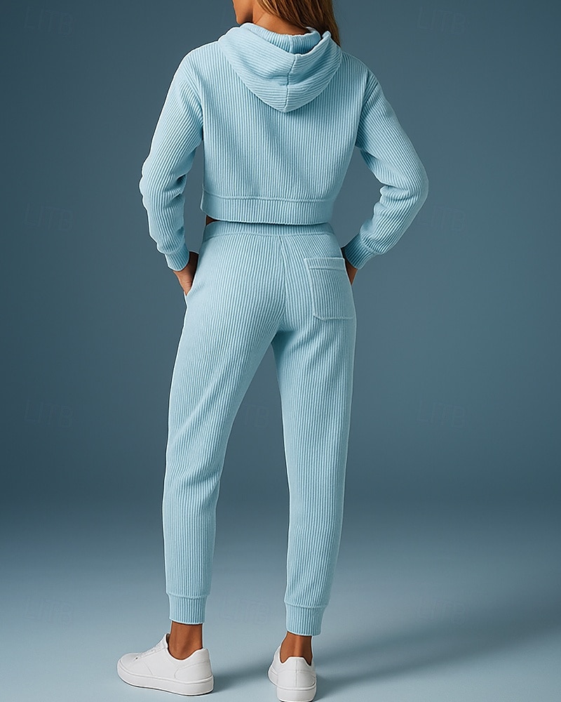 Femmes Ensemble Survetement Jogging Pantalon Sweat-shirt à enfiler Cordon de serrage À capuche Couleur Unie Ensemble Vêtements Printemps Gris foncé Noir Salle de sport Extérieur Course Taille haute de 2025 ? $39.99 –P2