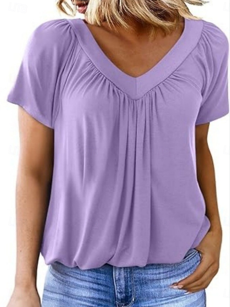 Pentru femei Tricou Simplu Modă Modern Casual Manșon scurt În V Topuri obișnuite Zilnic Sfârșit de săptămână Alb Mov Fucsia Trifoi Vară 2025 - $14.99 –P4