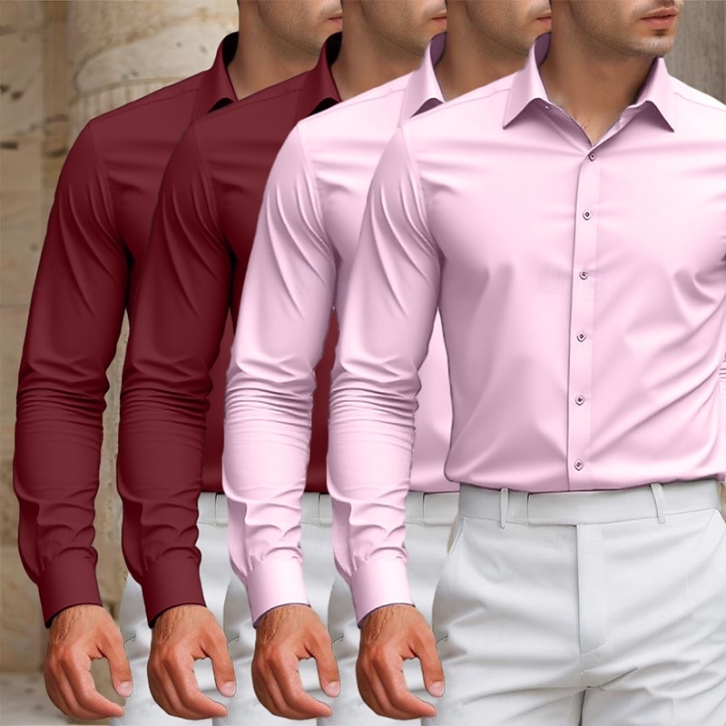 Men's Shirt Dress Shirt Solid / Plain Color Office & Career Daily Wear A01 A02 A03 A04 Long Sleeve Shirt Collar All Seasons Clothing Apparel Multi-pack 2026 - $53.99 –P2