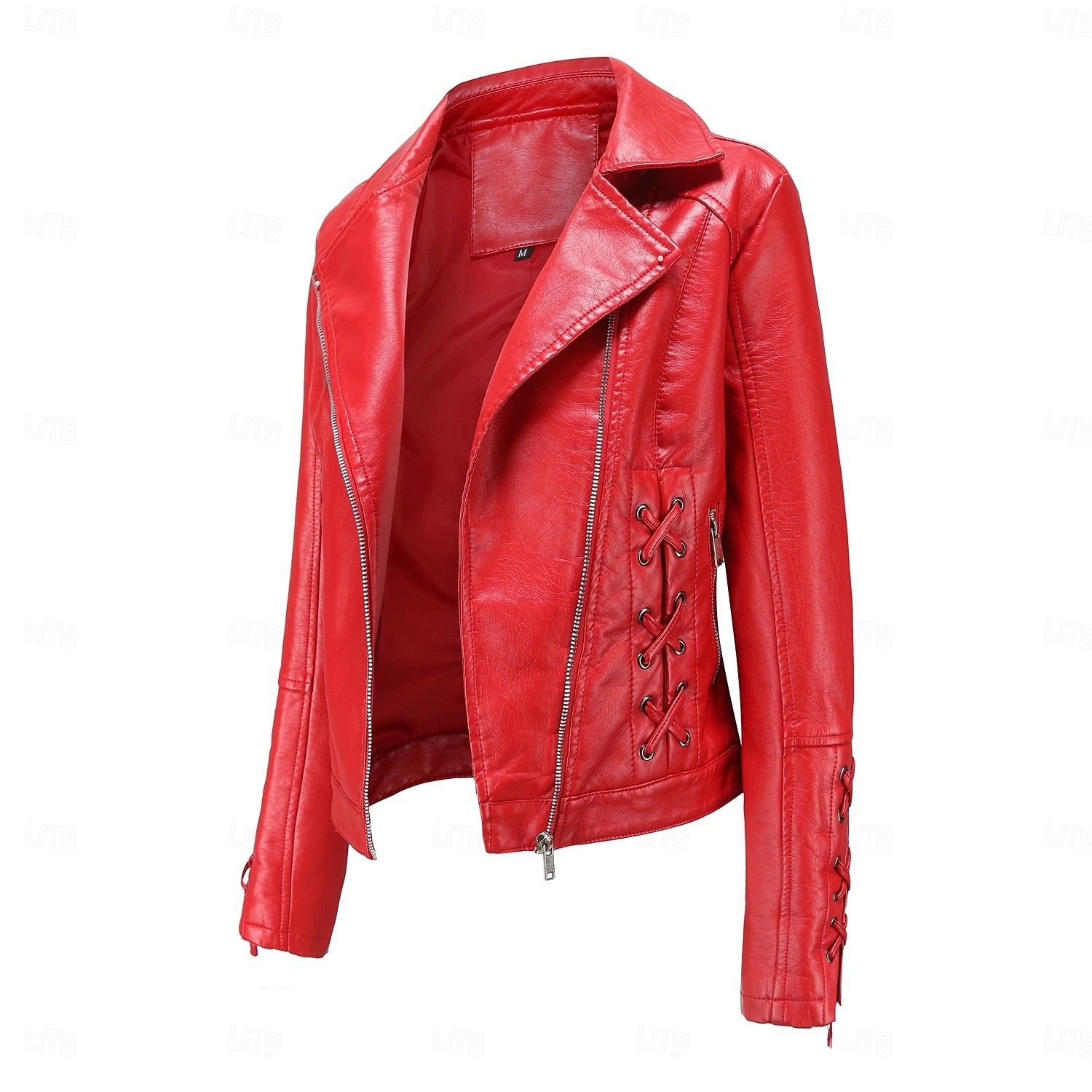 Women's Faux Leather Jacket Comfortable Full Zip Fashion Street Style Plain Outdoor Casual Daily Regular Turndown Regular Fit Long Sleeve Outerwear Black Red Green Spring Fall 2025 - $43.99 –P10