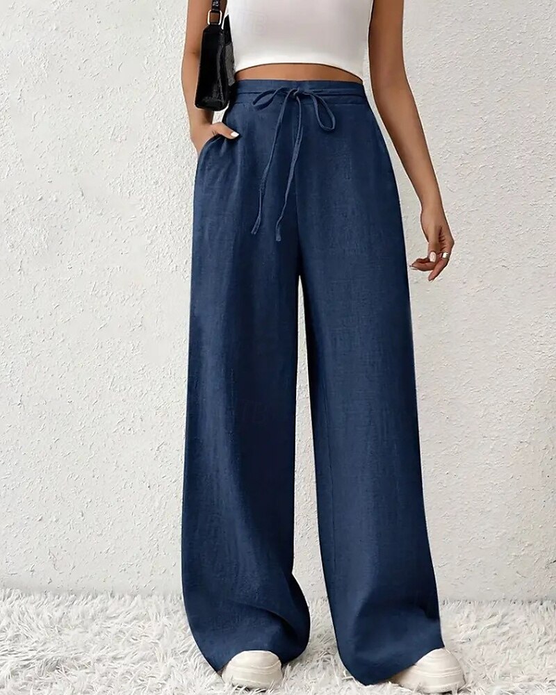 Femmes Jambe large Slacks Streetwear Occasionnel Longueur complète Naturel Uni Avec Poches Conception à cordon élastique Confortable Rue Tenue quotidienne Week-end Noir Rose Vert Véronèse Bleu Automne de 2025 ? $17.99 –P7