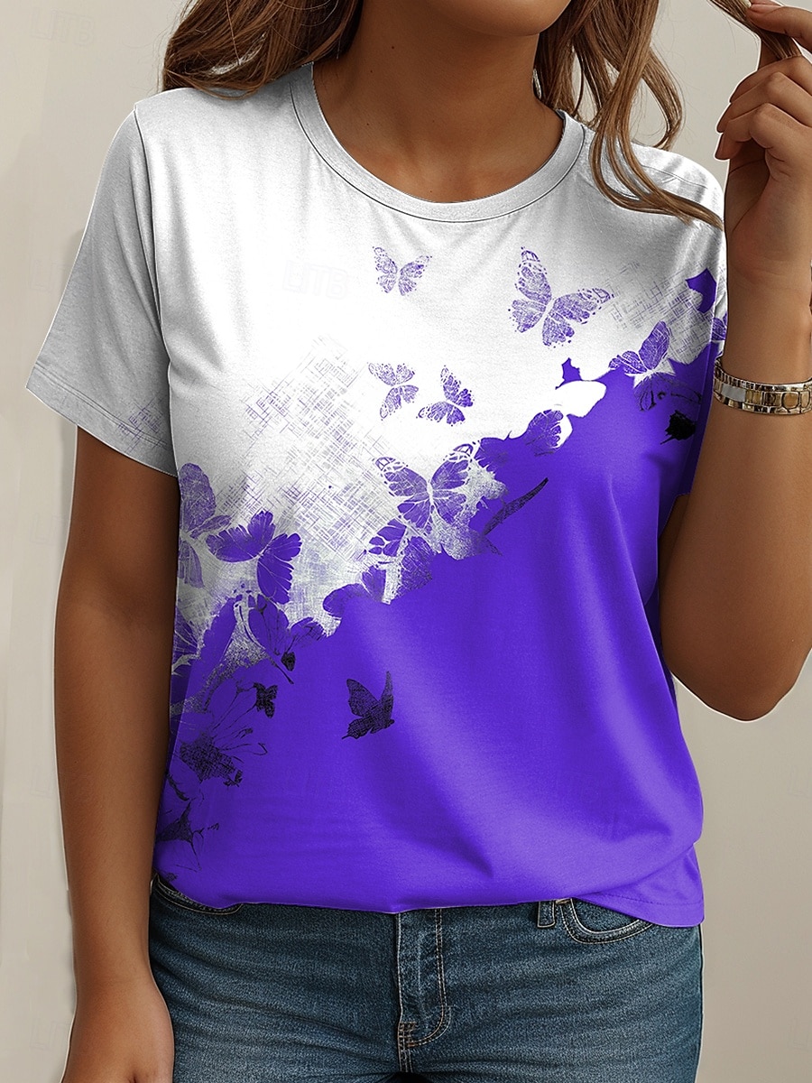 Women's Plus Size Tops T Shirt Graphic Butterfly Print Short Sleeve Crew Neck Casual Daily Knit Summer Spring Black Red 2026 - $21.99 –P5