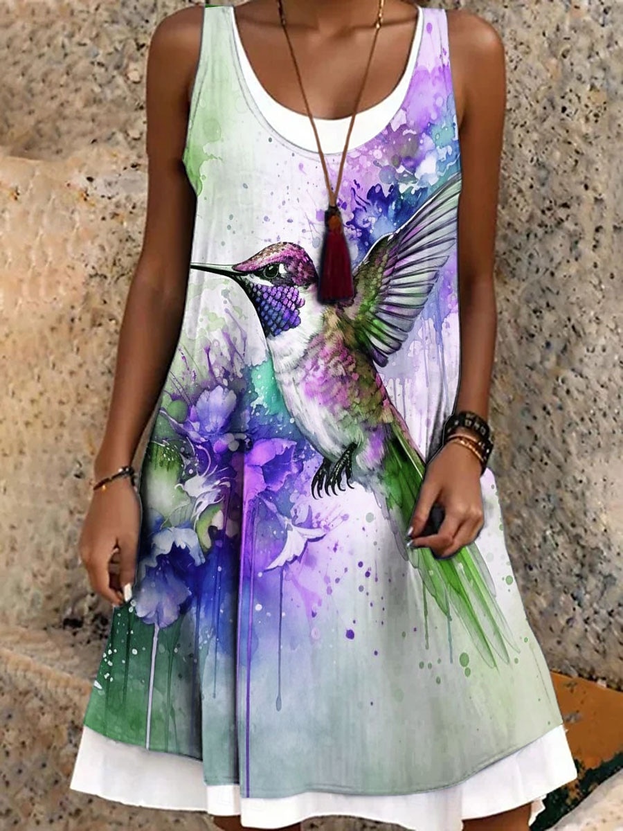 Damen Minikleid Sommerkleid A Linie Kleid Schulterfreies Kleid Urlaub Lässig Boho Täglich Lässiger Schnitt Grafik Tiermotiv Ärmellos Rundhalsausschnitt Purpur Orange Grün Sommer Frühling Herbst 2025 - $24.99 –P2