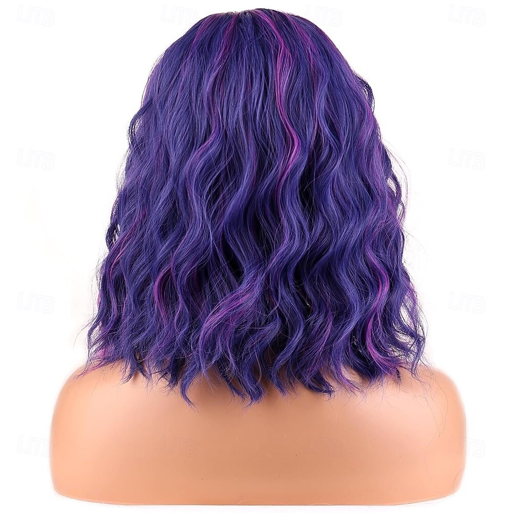 Kurze Ombré-Perücke Violett – 35,6 Cm, Gewellter Bob Mit Pony, Hitzebeständiges Kunsthaar, Inkl. Perückenkappe