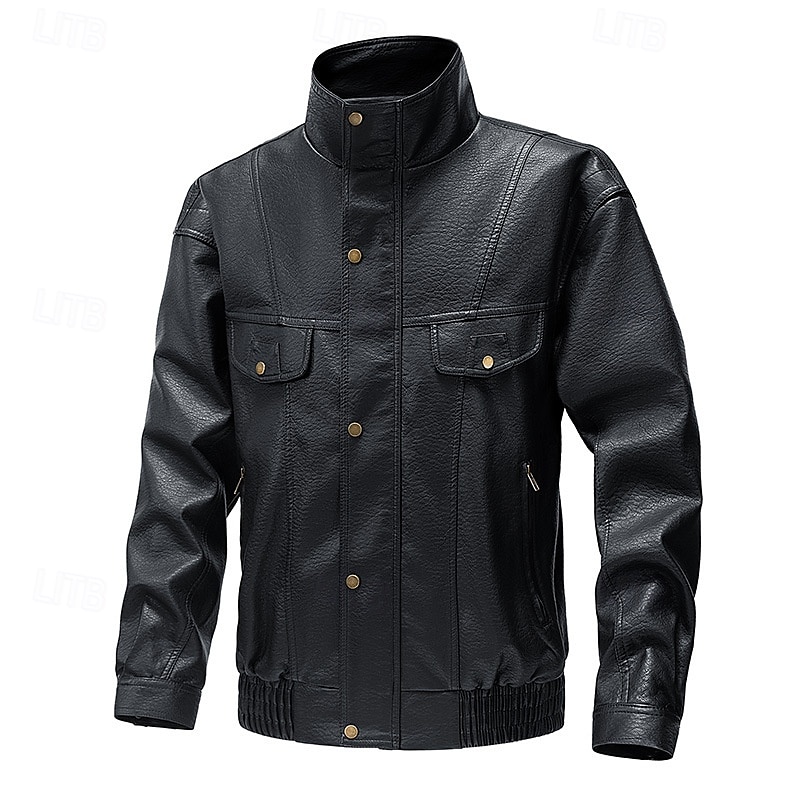 Homme Veste en Similicuir Veste moto Blouson de Moto Vacances Quotidien Coupe-vent Chaud Avec Poches Automne Hiver Uni Mode Classique Col montant Régulier Noir Jaune Gris Veste de 2025 ? $58.99 –P1