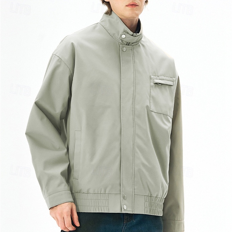 Herr Lättviktsjacka Vardaglig jacka Semester Dagligen Vindtät jacka Ficka Vår Höst Slät Mode Klassisk Hög krage Normal Aprikos Svart Purpur Grön Kaki Jacka 2025 - $44.99 –P8