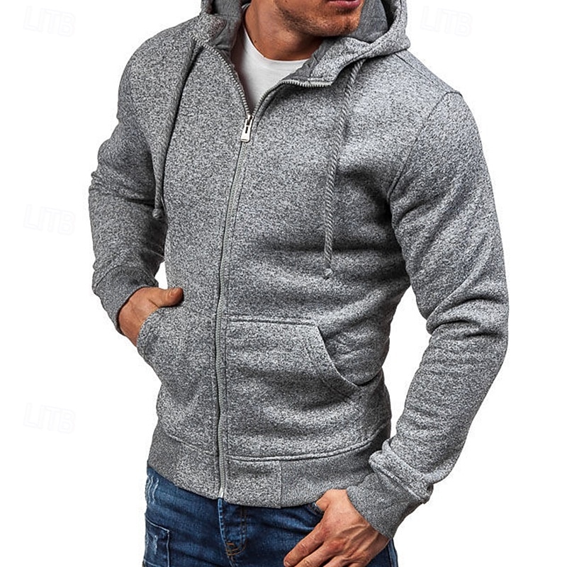 Per uomo Felpa con cappuccio Felpa con zip Felpa con cappuccio in pile Nero Grigio chiaro Grigio scuro Con Cappuccio Semplice Con zip Tasca Frontale Sport & Outdoor Casuale Quotidiano Streetwear Cool del 2025 a $23.99 –P2
