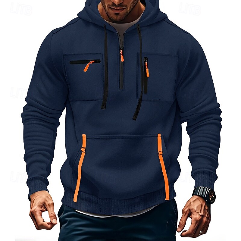 Homme Sweat à capuche Sweat à capuche quart zippé Sweat à capuche tactique Noir Vert Véronèse bleu marine Kaki Gris Clair À capuche Uni Avec Poches Sport & Loisir Occasionnel Quotidien Streetwear de 2025 ? $25.99 –P5