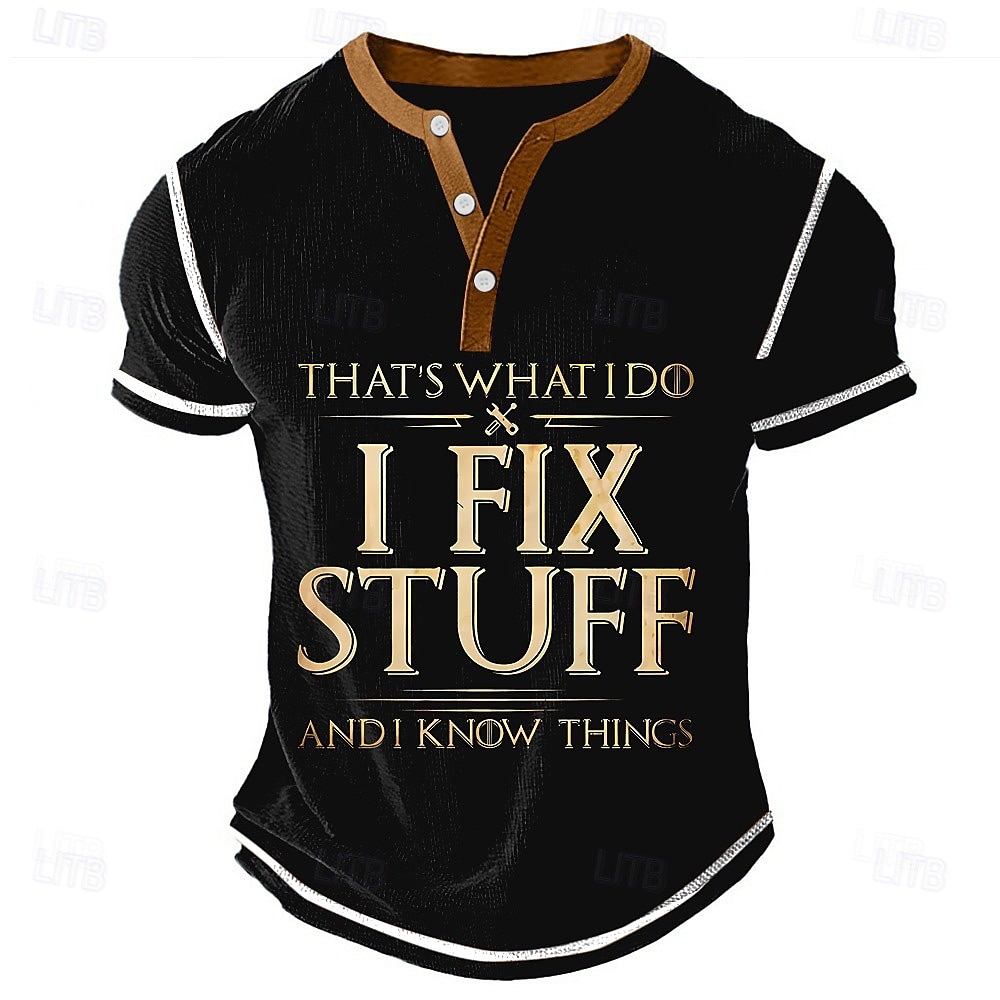 Férfi Vicces szleng I FIX STUFF Henley ing Gofris póló Rövid ujjú Napi Retró Klasszikus Szabadtéri sport Hétköznapi Szabadság Tavaszi nyár Fekete Kék Zöld Katonai zöld Henley Henley póló 2025 - $22.99 –P4
