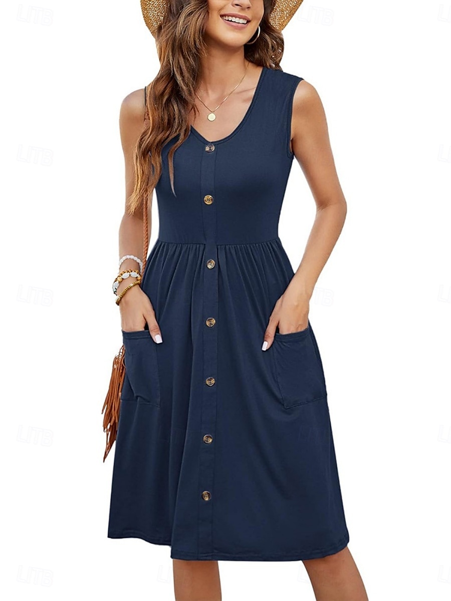 Damen Minikleid Sommerkleid Lässig Täglich Normale Passform Einfarbig Ärmellos U-Ausschnitt Schwarz Weiß Königliches Blau Himmelblau Sommer 2025 - $31.99 –P1