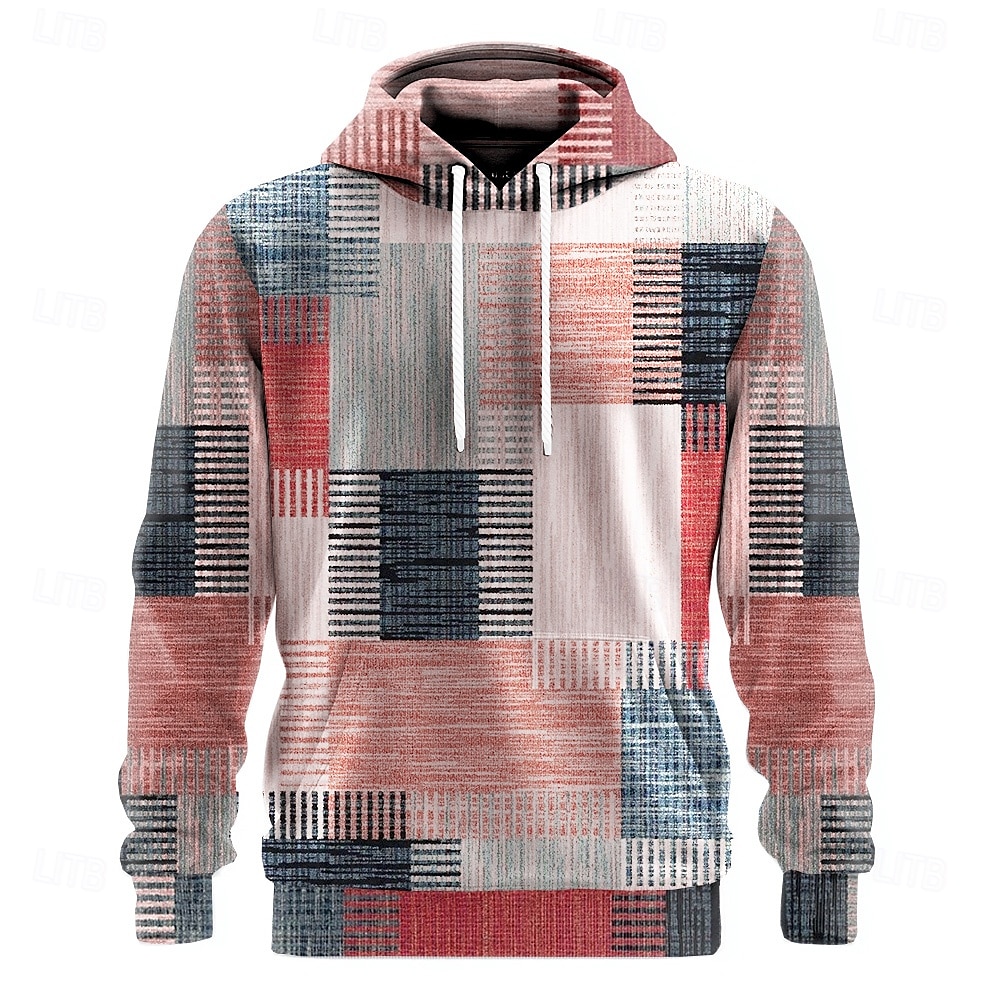 Per uomo Geometrico Plaid Felpe con cappuccio Felpa Etnico Cowboy Manica Lunga Girocollo Ferie Abbigliamento casual alla moda Rosso Blu Coulisse Autunno Inverno progettista del 2025 a $26.99 –P4