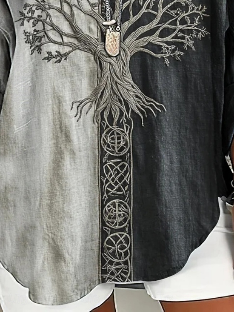 Women's Shirt Tree Daily Casual Long Sleeve V Neck Regular Tops Daily Holiday Buttons Print Gray Spring Fall 2025 - $24.99 –P2