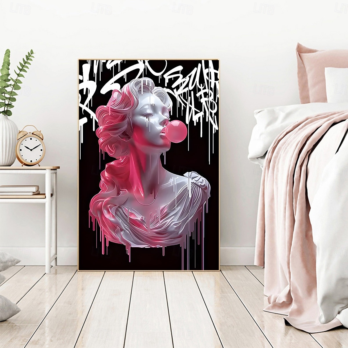 Chic Pink Girl Blowing Balloons Canvas Art Print - Modern Fluid Wall Decor for Living Room & Kitchen Reusable No Frame Needed 2026 - $15.49 –P5
