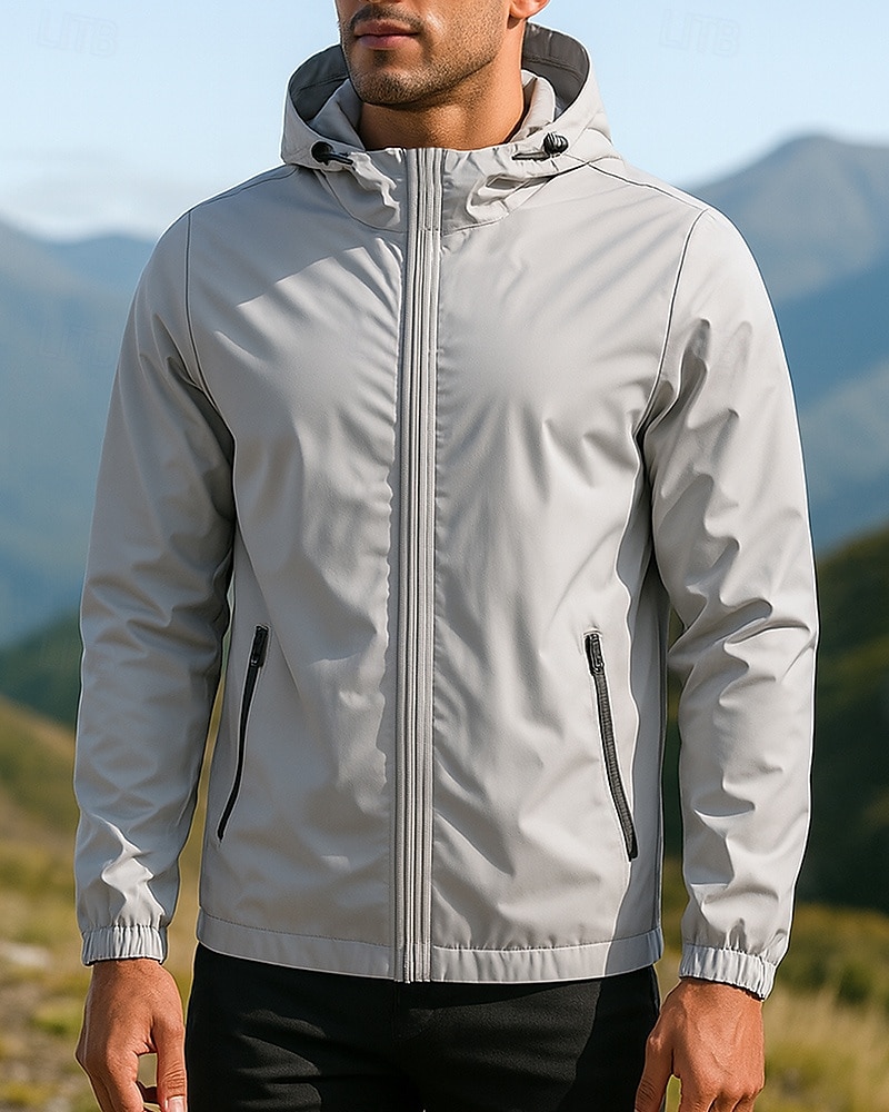 Herren Windjacke Wanderjacke Regenmantel Außen Wasserdicht Winddicht Leicht Wanderoutfits Wanderbekleidung Frühling Herbst Oberteil Camping / Wandern / Höhlenforschung Laufen Einfarbig Schwarz 2025 - $19.99 –P1