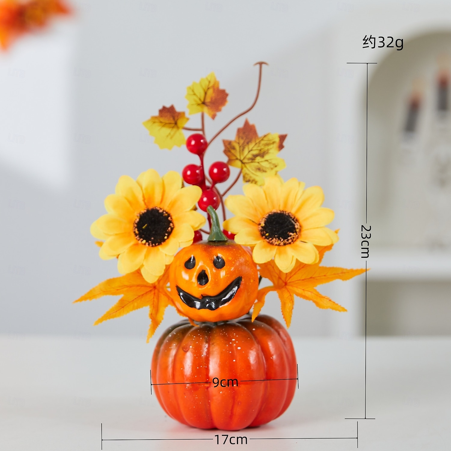 Décoration de bureau d'automne d'Halloween avec fausse citrouille, feuilles d'érable et décoration lumineuse à LED pour le festival des récoltes d'automne, décoration de scène d'automne effrayante de 2025 ? $6.99 –P9