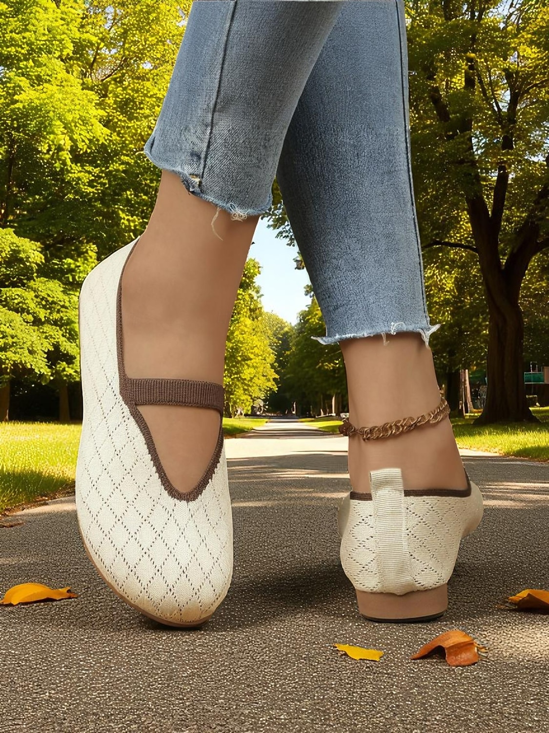 női széles, mezítlábas Mary Jane cipők – lélegző, gyémántmintás flyknit lapos talpú cipő parkban sétáláshoz, szabadtéri tevékenységekhez és hétköznapi kényelemhez 2025 - $19.99 –P3