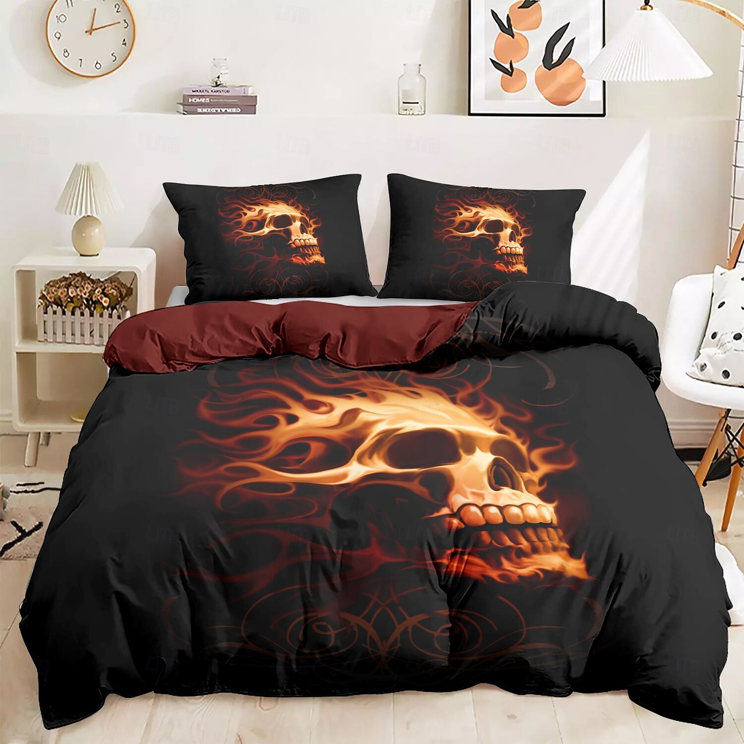 Capa de edredom de Halloween Fire Tiger da Tom Wood, conjunto de cama com 3 peças e fecho de zíper, macio e leve, decoração de quarto para festas de 2025 por $41.99 –P1