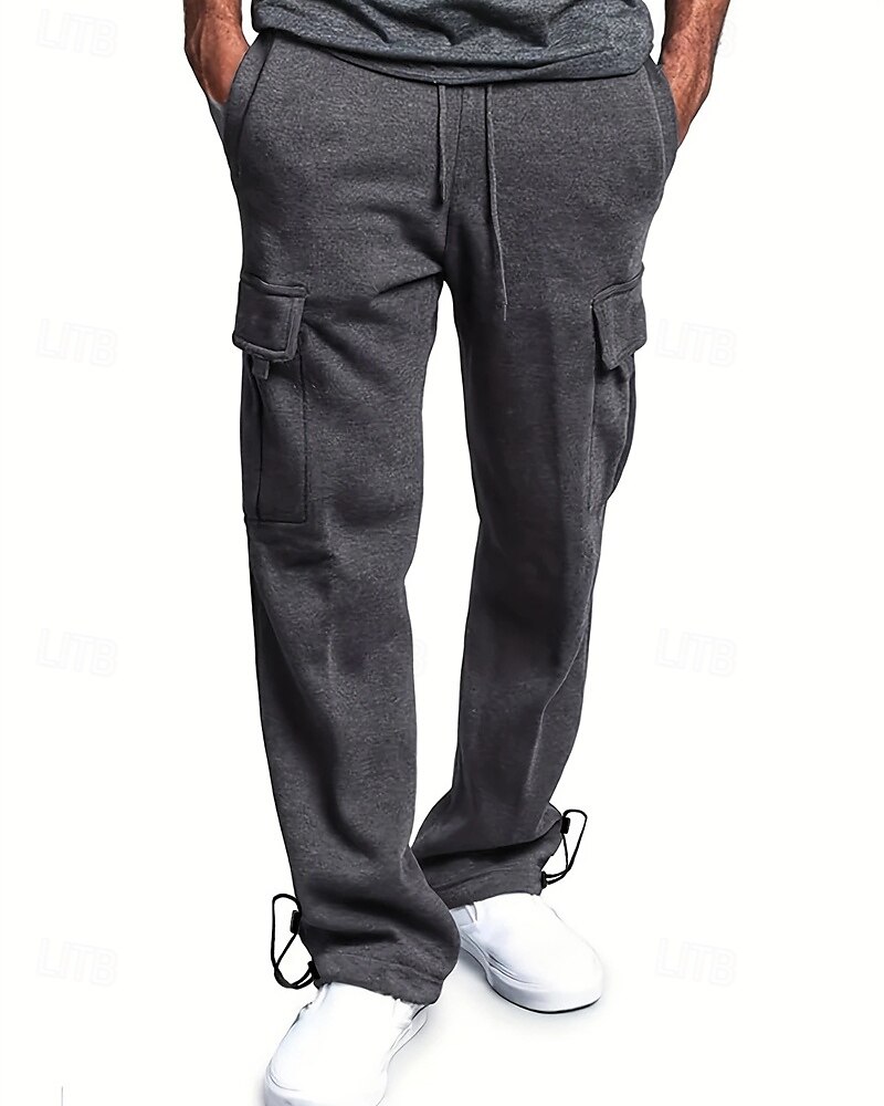 Multi-pakketten 3 stuks Voor heren Zwart + grijs + blauw Joggingbroek met wijde pijpen Broek Elastische taille Trekkoord Effen Vakantie Alledaagse kleding Polyester Lente 2025 - $35.99 –P14