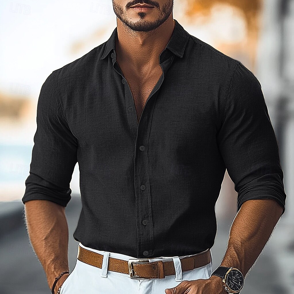 Per uomo Camicia Camicia di lino Camicia Estiva Camicia da Spiaggia Camicia con Bottoni Semplice Vacanza Crociera Nero Rosa Verde Azzurro Manica Lunga Colletto Primavera & Estate Tutte le stagioni del 2025 a $20.99 –P9