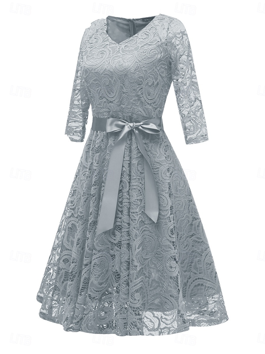 Per donna Abito Midi Abito in Pizzo Abito da Cocktail Abito da invitata a nozze Chiffon Elegante Moda Moderno All'aperto Cocktail party Vestibilità regolare Semplice Manica 3/4 Scollo a V Rosa Vino del 2025 a $31.99 –P9