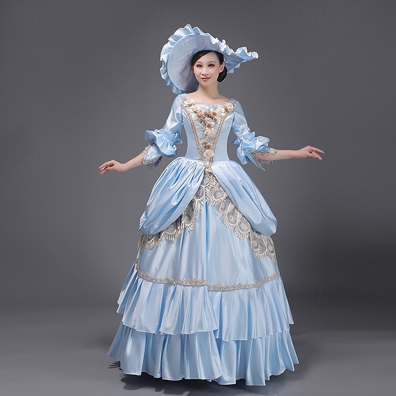 ancien Rococo Renaissance Maxi Robe Normal Juliette Princesse Mariée Plissé Volanté Princesse Col rond Déguisement Femmes Halloween Carnaval Mascarade Soirée Halloween Performance Adultes de 2026 ? $263.59 –P7