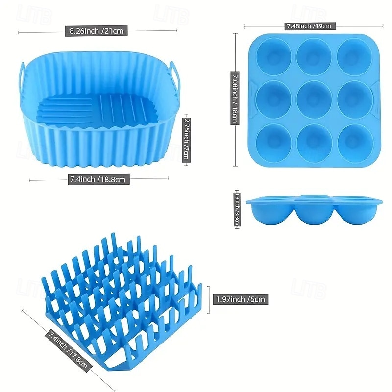 3pcs Reusable Silicone Air Fryer Liners Set Non-Stick Silicone Tray, Bacon Rack & 9-Cavity Mold for Eggs and Cupcakes Multi-Use Air Fryer Accessories 2025 - $20.99 –P14
